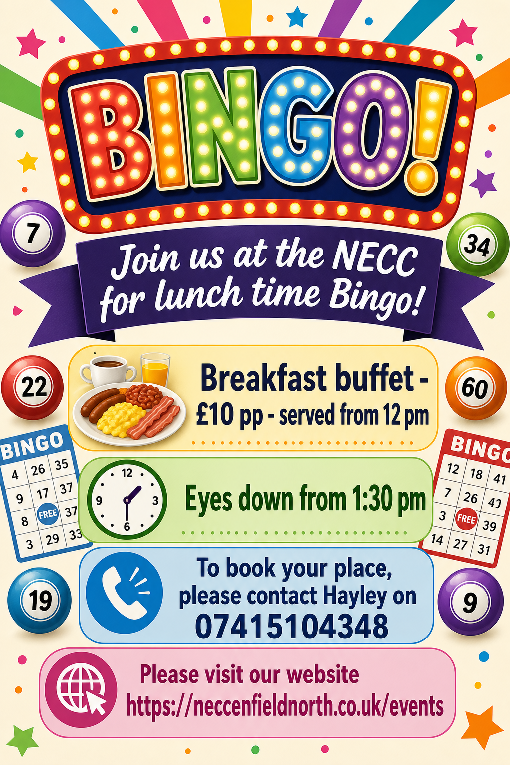 Poster for Lunchtime Bingo including Breakfast Buffet